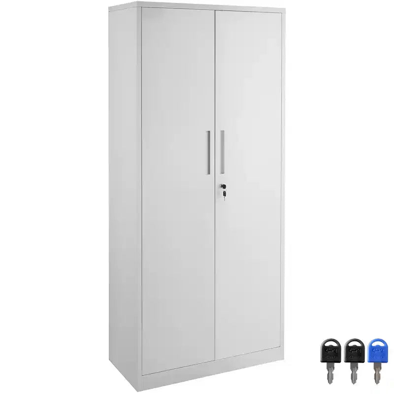VEVOR Metall-Aufbewahrungsschrank, abschließbarer Stahlschrank mit 2 Magnettüren und 4 verstellbaren Einlegeböden, 180 cm hoher Metallschrank, 90 kg Tragkraft, Weiß
