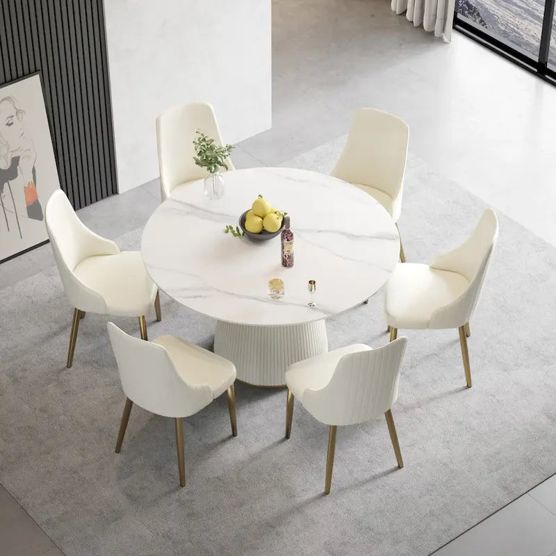 Runder Esstisch für 6 Personen (Ø 135 cm) mit gesinterter Steinplatte und Lazy Susan