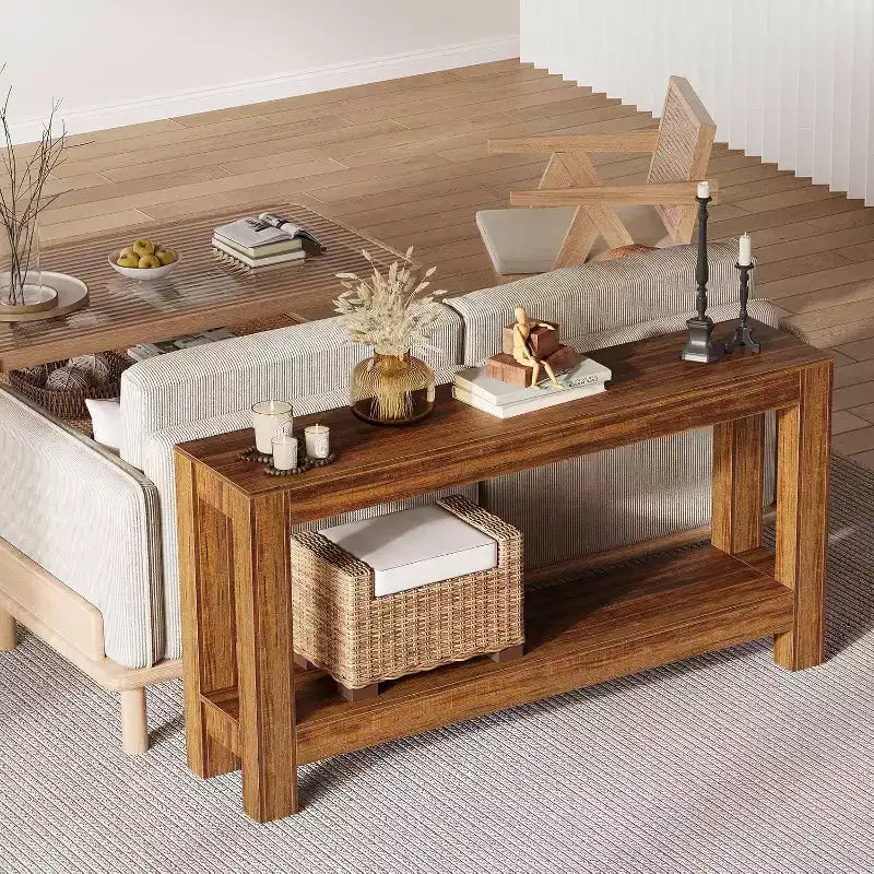 63 Entryway-Konsolentisch mit 2 Schubladen, schmaler Holztisch für Wohnzimmer, Flur oder Diele, Akzent-Ablagetisch