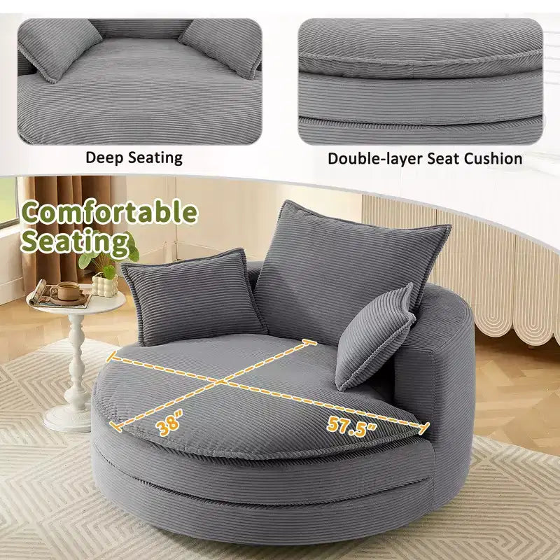 360° drehbarer Loungesessel, drehbarer runder Fass-Sessel mit Kissen für das Wohnzimmer