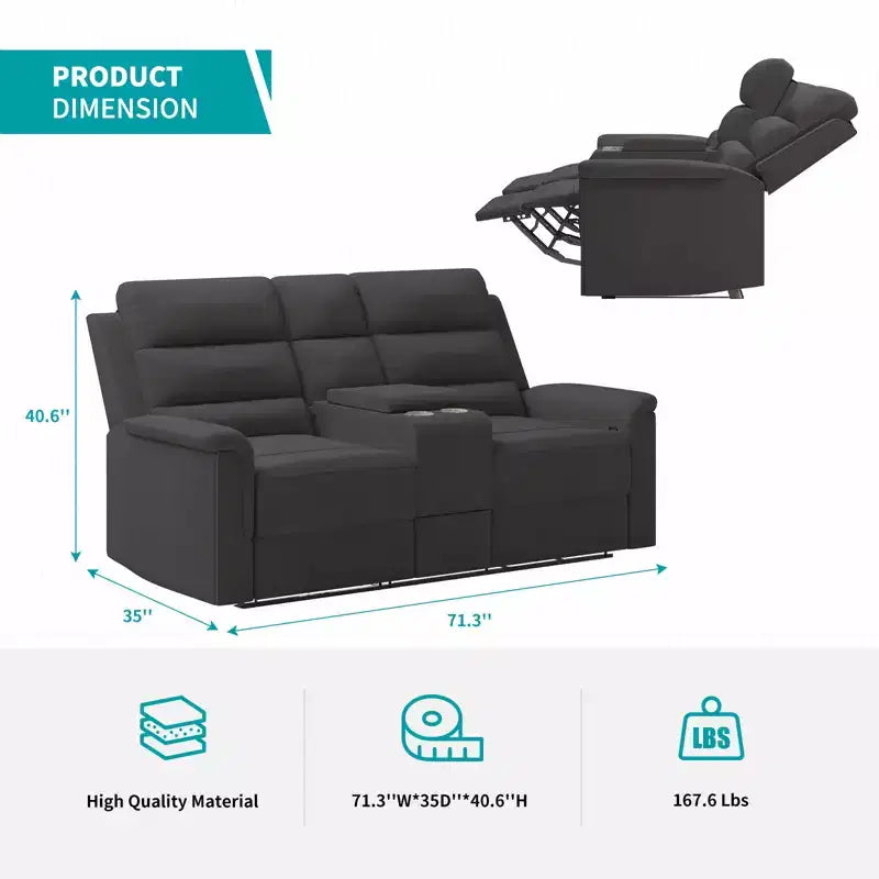 Beige/Graues 2-Sitzer Sofa mit Relaxfunktion aus Tech-Stoff, verstellbare Rückenlehne & Fußstütze
