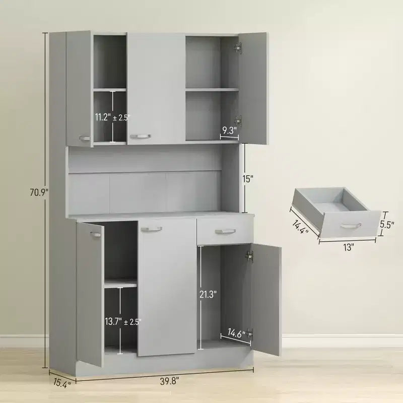 71 Küchenschrank, hoher Vorratsschrank mit Mikrowellenständer, moderne Küchenvitrine, 3 verstellbare Einlegeböden für Wohnzimmer, Esszimmer