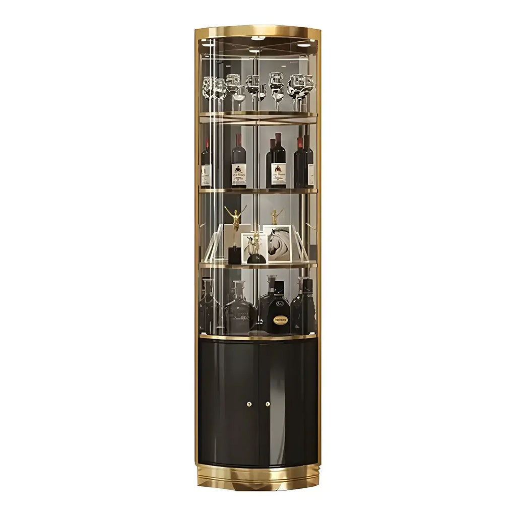 Glam Glossy Glas Gold Metall Abgerundete Display-Eckvitrine