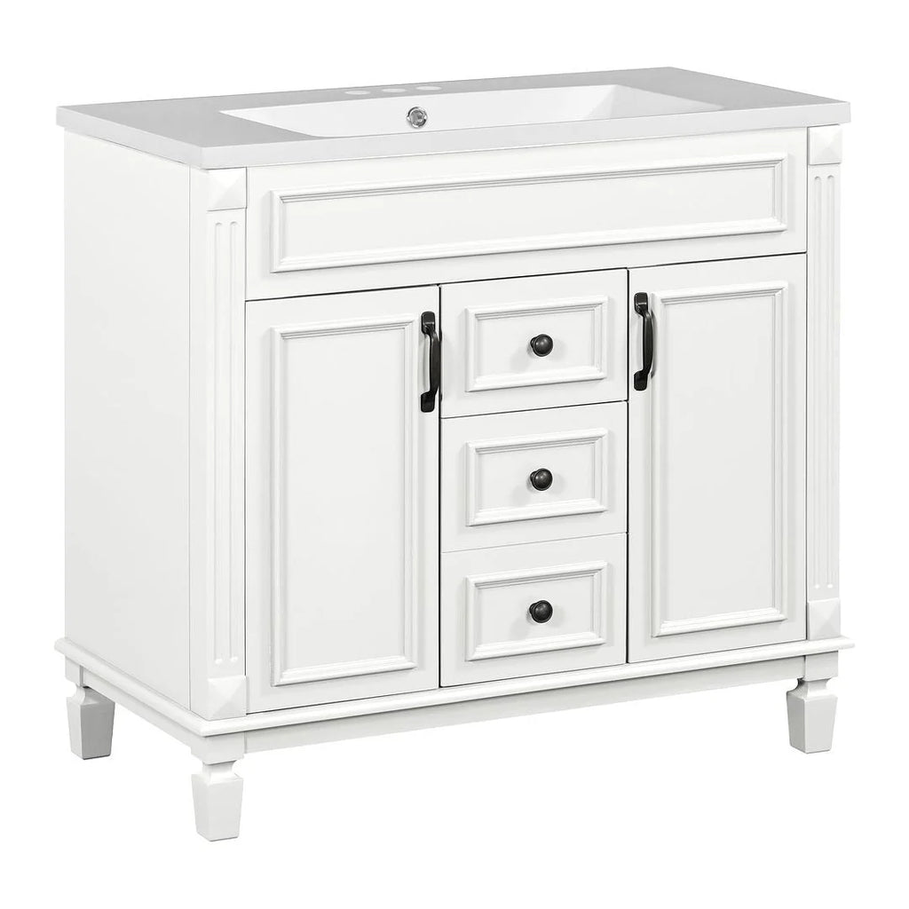 Moderner 36'' Badschrank mit Aufsatzwaschbecken und Spiegelschrank, 2 Türen und 2 Schubladen