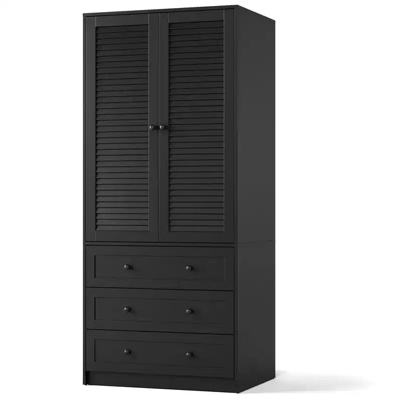 COZONY Kleiderschrank mit 3 Schubladen und 2 Türen, moderner Holzschrank für Schlafzimmer, robuster weißer Stehschrank