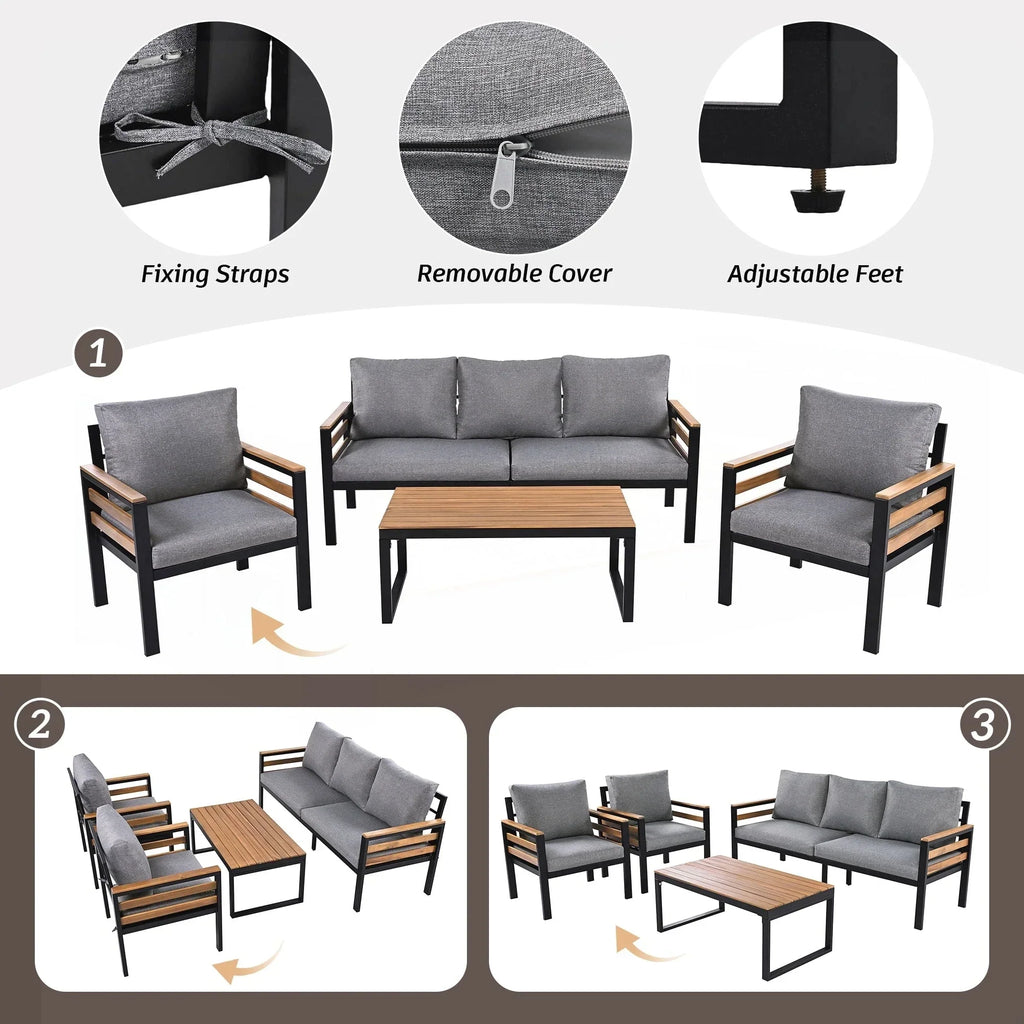 4-teiliges Outdoor-Gartenmöbel-Set mit Sofa