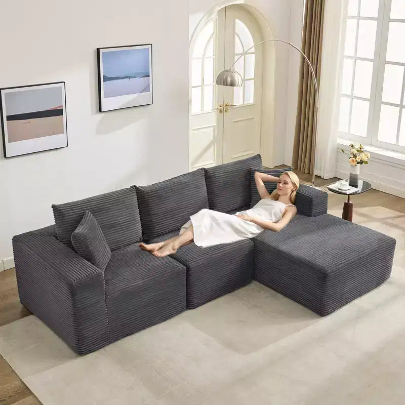 108 Modernes Sofa, 3-Sitzer Polster Ecksofa mit Kissen, Tiefes Sofa, Keine Montage Erforderlich