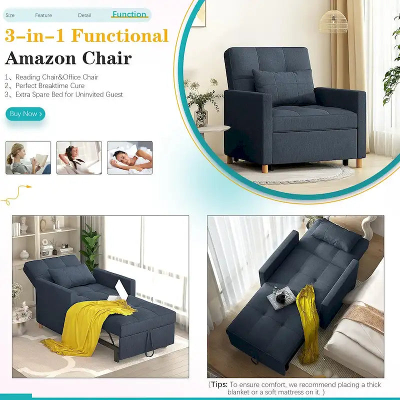 AECOJOY 3-in-1 Schlafsofasessel mit Kissen und verstellbarer Rückenlehne