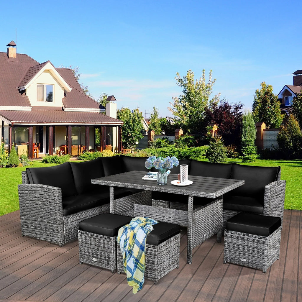 Costway 7-teiliges Terrassen-Essgruppe Rattan-Sofa Couch Ottomane – Details ansehen