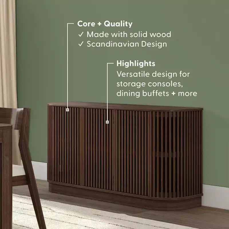 Plank+Beam Contour Massivholz-Sideboard mit 3 Türen, 150 cm TV-Lowboard für Wohnzimmer
