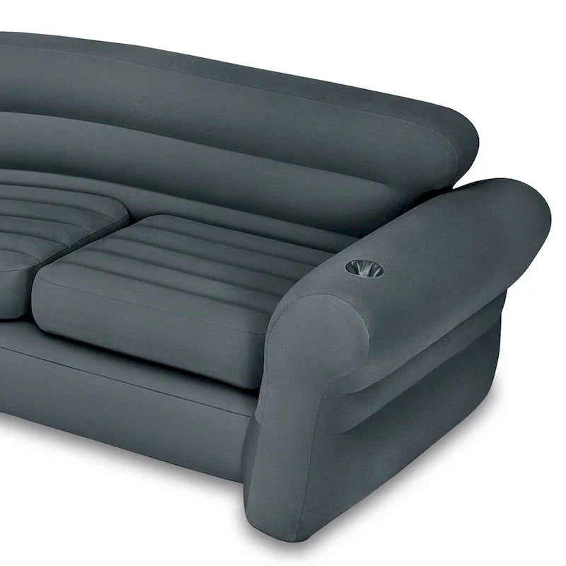 Intex Ecksofa L-förmige aufblasbare Lounge-Couch mit Getränkehaltern, Grau (2er Pack) - 26