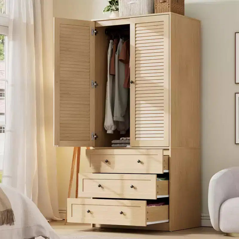 COZONY Kleiderschrank mit 3 Schubladen und 2 Türen, moderner Holzschrank für Schlafzimmer, robuster weißer Stehschrank