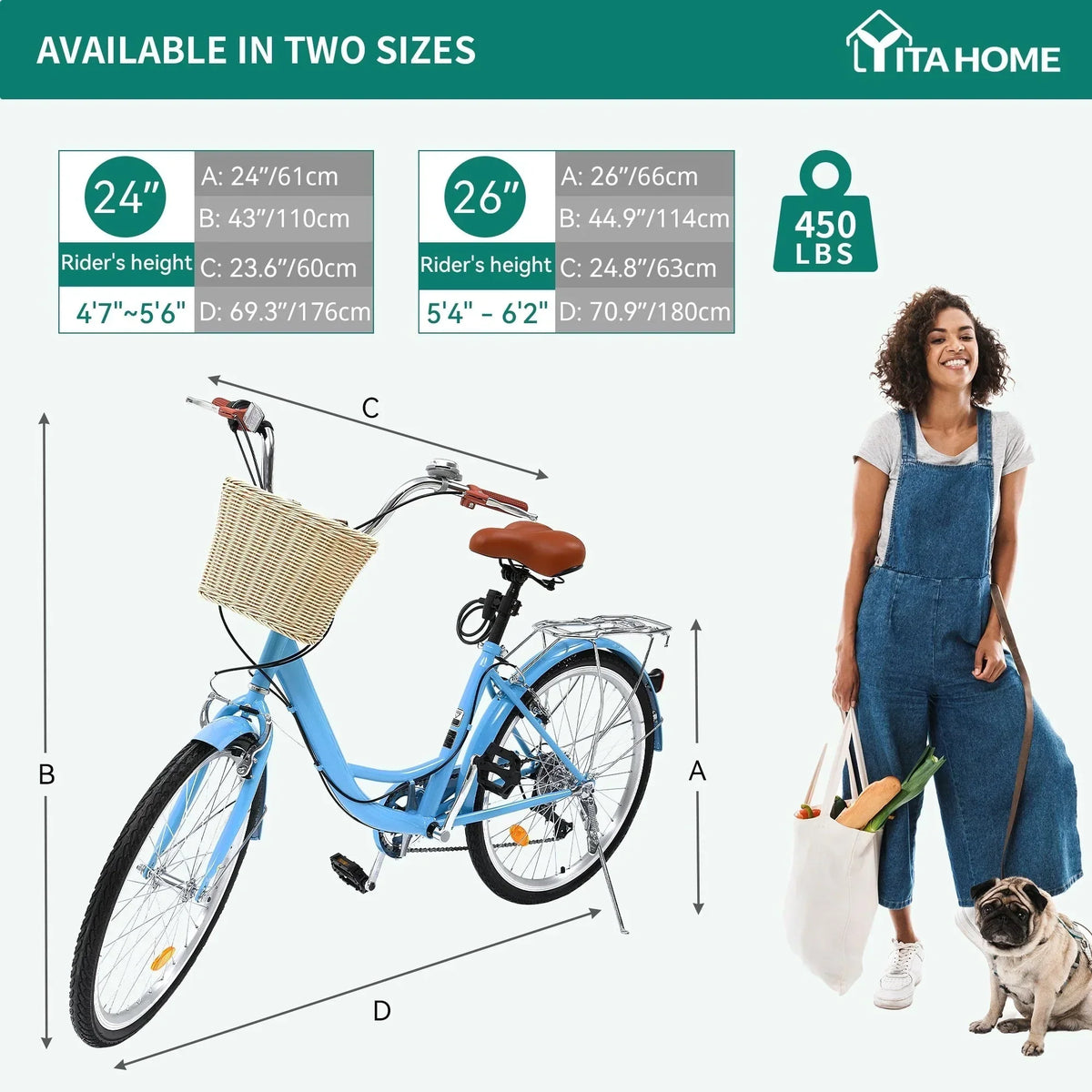 Moasis24/26 7-Gang Cruiser Bike, verstellbares Tiefeinsteigerfahrrad, Pendlerfahrrad, Fahrrad