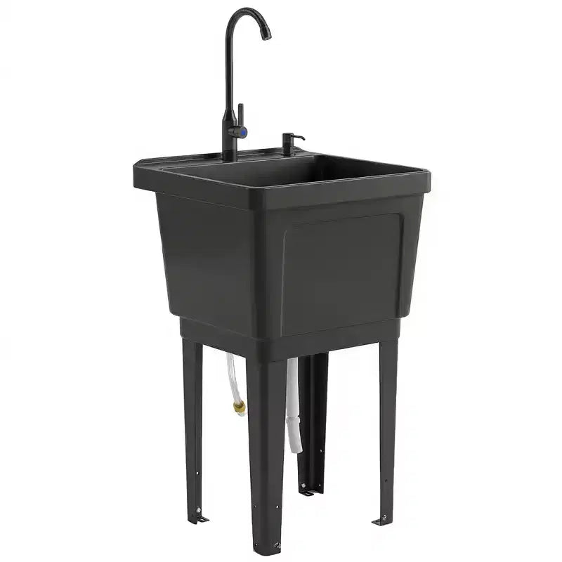 Tragbarer Spülbecken Waschtrog, Freistehendes Waschbecken mit Wasserhahn Seifenspender Schläuchen