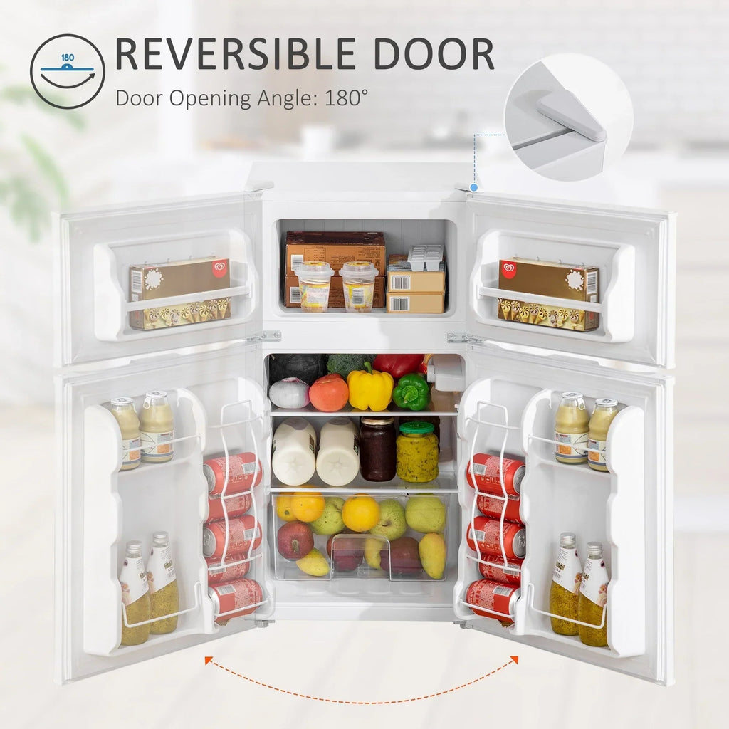 HOMCOM Doppel-Mini-Kühlschrank mit Gefrierfach, 90 L Kompaktkühlschrank mit verstellbarem Regal, einstellbares Thermostat