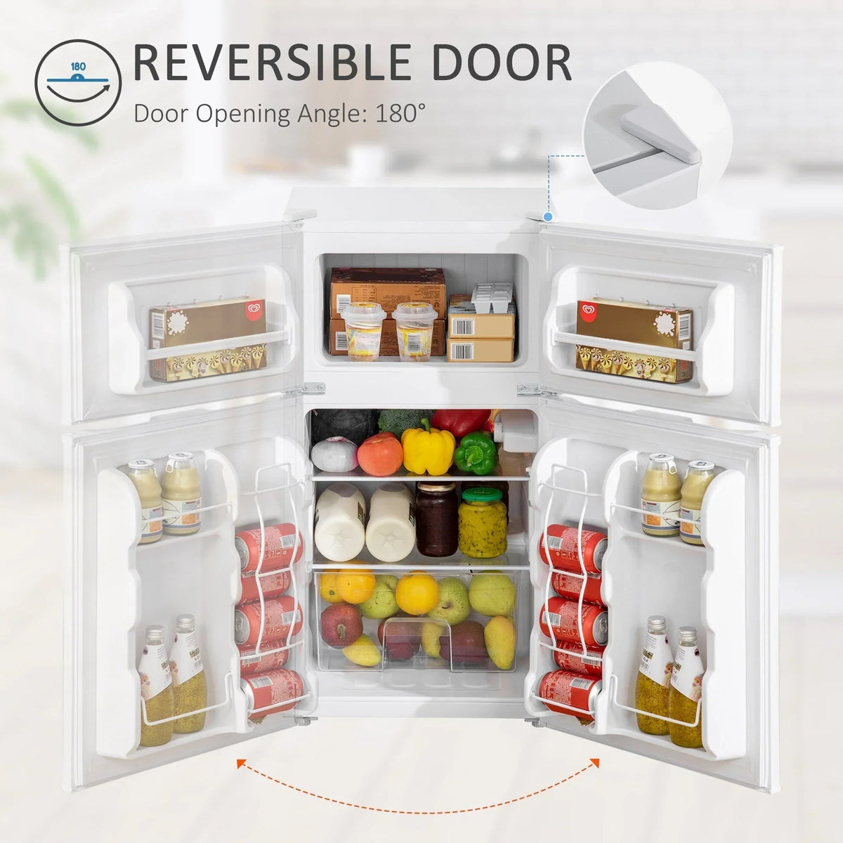 HOMCOM Doppel-Mini-Kühlschrank mit Gefrierfach, 90 L Kompaktkühlschrank mit verstellbarem Regal, einstellbares Thermostat