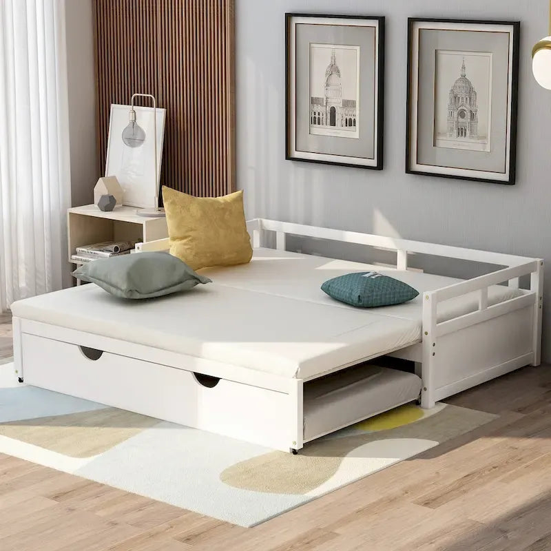 Ausziehbares Tagesbett mit Ausziehfunktion, Holztagesbett mit Ausziehfunktion