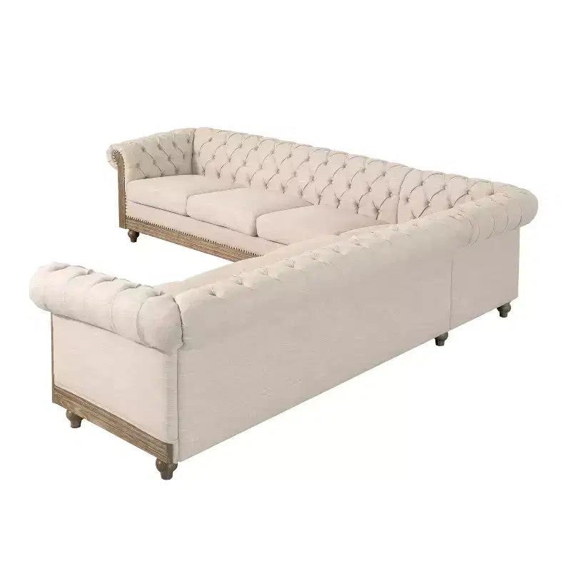 Mirod Großes Retro-Ecksofa mit Holzfüßen, bequemes Moduldesign für Wohnzimmer, Lounges und Familienbereiche