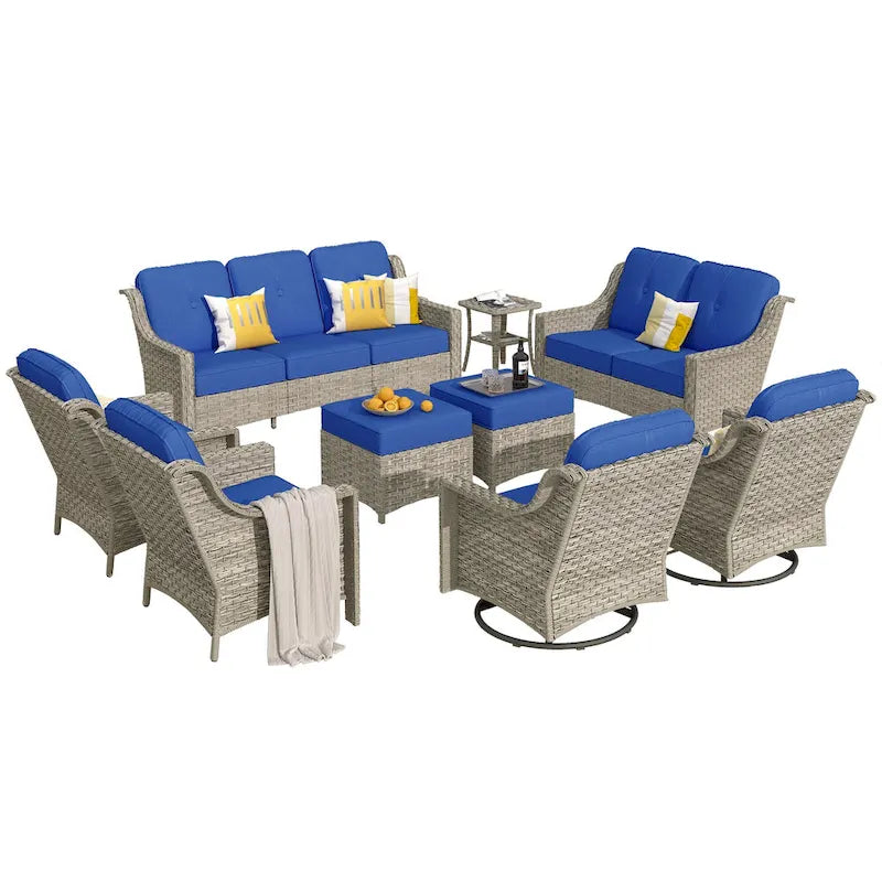 XIZZI 9-teiliges Gartenmöbel-Set mit drehbaren Stühlen für den Außenbereich
