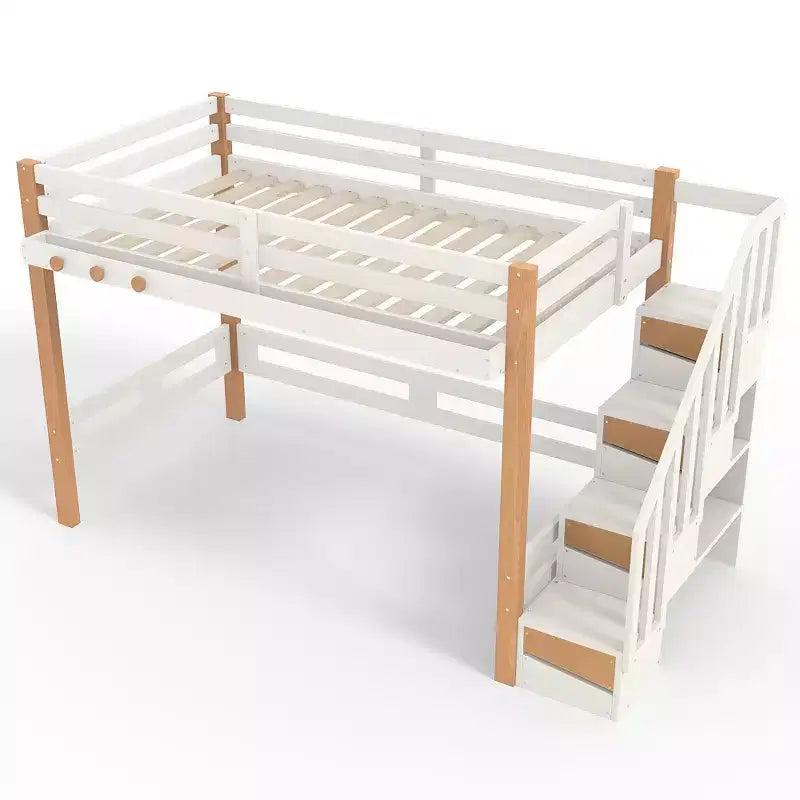 Modernes Hochbett mit Kleiderhaken, Ablageflächen und Platz unter dem Bett