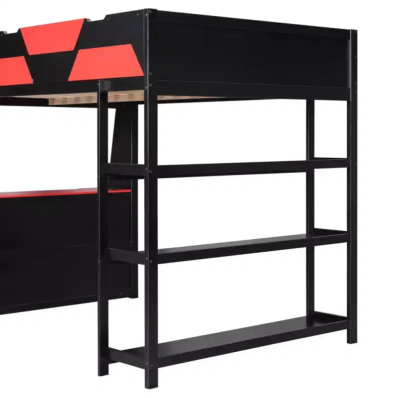 Luxystar Gaming-Hochbett mit Schreibtisch, Ablageregalen und Beleuchtung