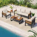 4-teiliges Outdoor-Sofa-Set für 5 Personen mit Couchtisch aus Massivholz und abnehmbaren Kissen