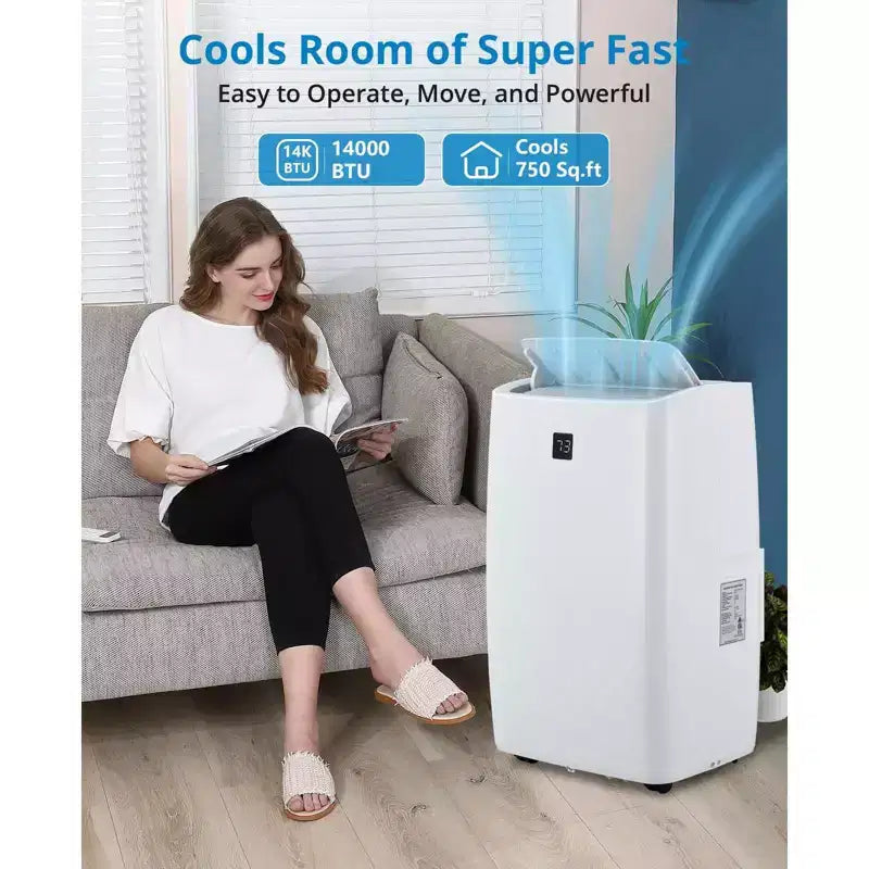 14000 BTU mobile Klimaanlage, Klimagerät mit Fernbedienung, Kühl-, Ventilator- und Entfeuchtungsfunktion, Schlafmodus/24-Stunden-Timer, kühlt 700 Sq.ft
