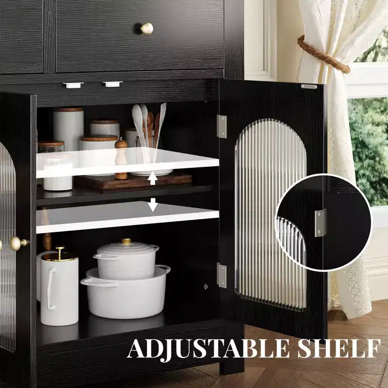55 Zoll großer Vorratsschrank, schmales Buffet-Sideboard mit 3 Schubladen und 4 Türen für Küche, Esszimmer, Wohnzimmer