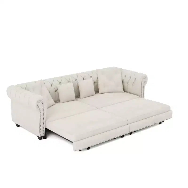 Whisen Velvet 3-in-1 Schlafsofa und wandelbares Schlafsofa im Kingsize-Format mit ausziehbarem Ottomane, getuftetem Design