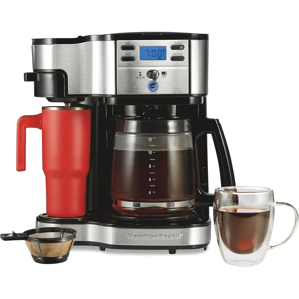 2-in-1 Kaffeemaschine für 12 Tassen & Einzelportion, Glaskanne, automatische Pause- & Ausgießfunktion, Schwarz