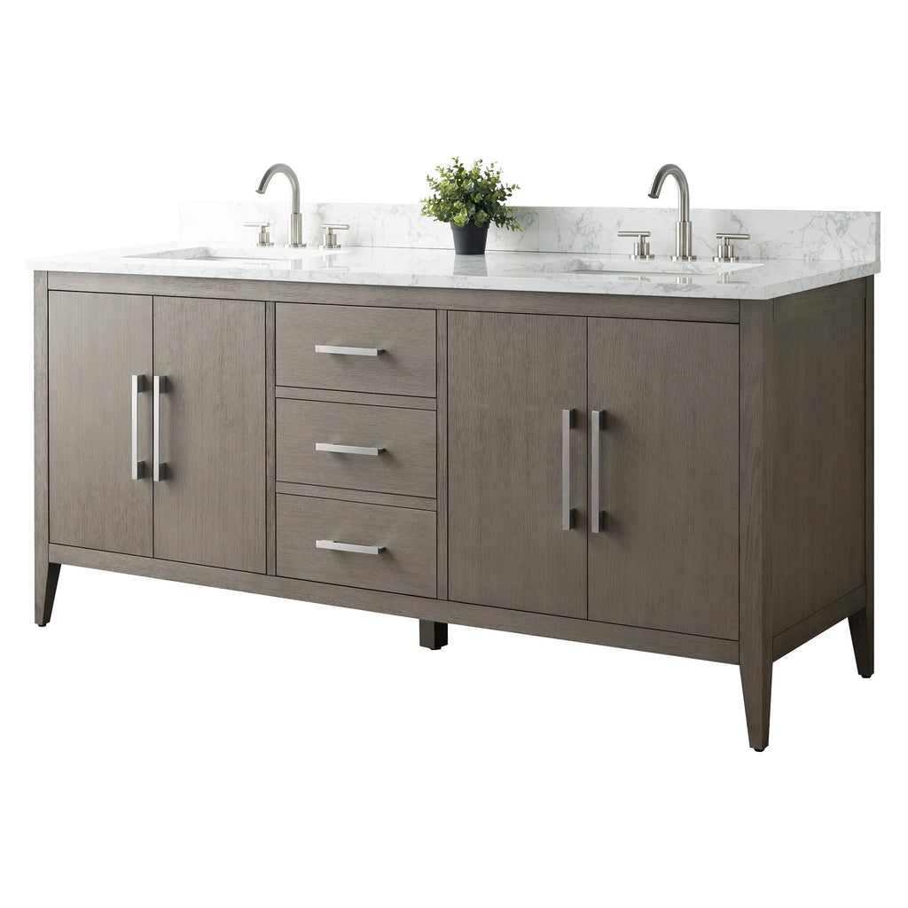 Vanity Art 72 Zoll Badezimmer-Waschtischunterschrank mit Doppelwaschbecken und Kunstmarmorplatte