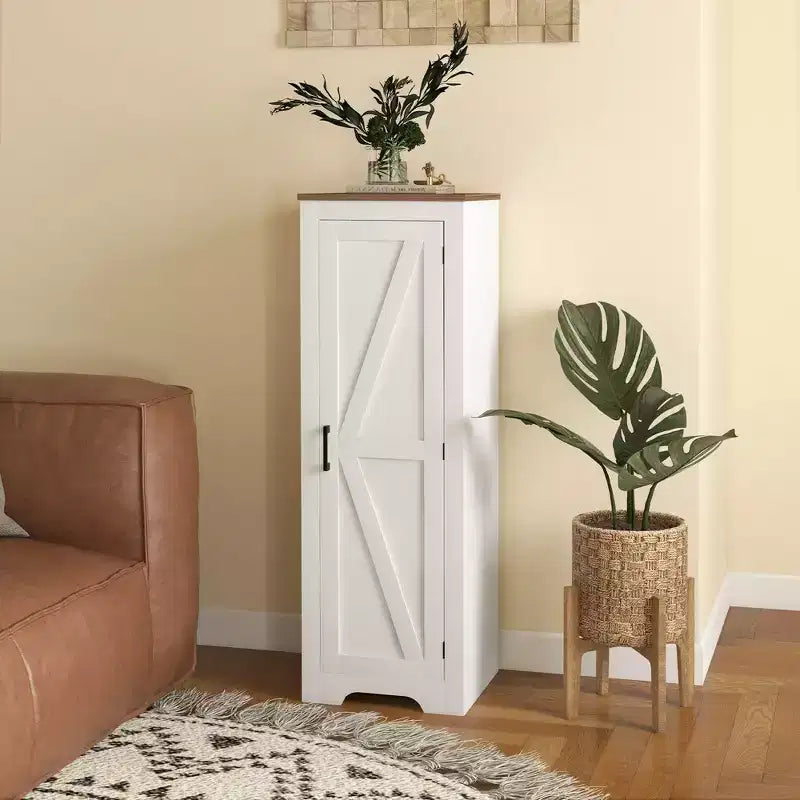 HOMCOM Bauernschrank mit verstellbarem Regal, Einzeltür-Akzentschrank für Wohnzimmer, Bodenspeisekammer, Weiß
