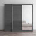 2-türiger Kleiderschrank mit Spiegel, Glasfront, 2-Personen (Grau / Schwarz / Weiß)