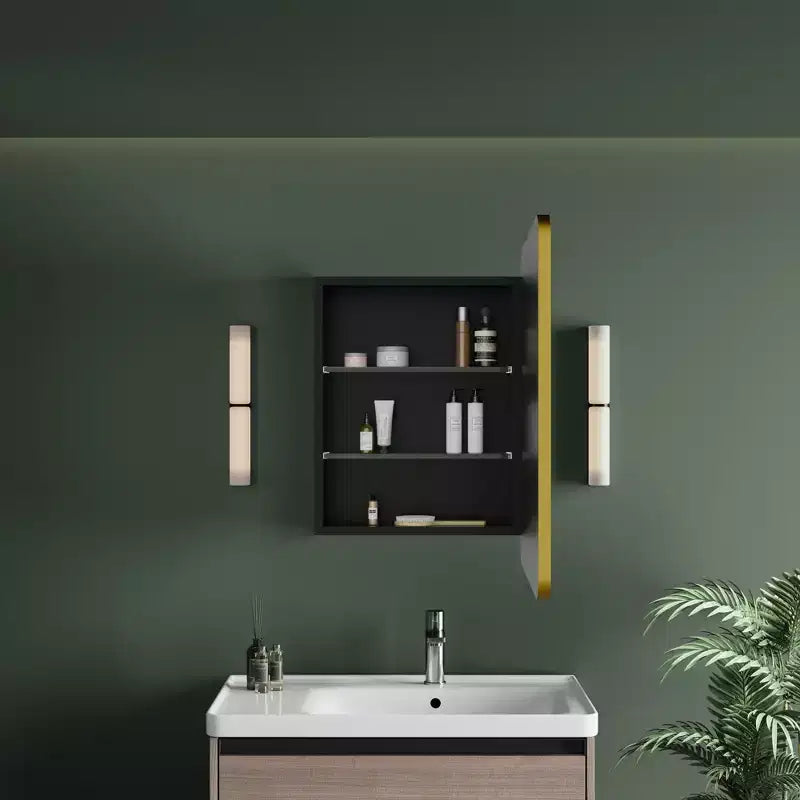 Schwarzer / Weißer / Goldener LED-Spiegelschrank, einzelne Tür, links- oder rechts angeschlagen, Einbau- oder Wandmontage