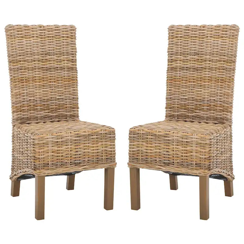 2er-Set Esszimmerstühle aus natürlichem Korbgeflecht 48B x 56T x 104H cm, Boho Coastal Stil