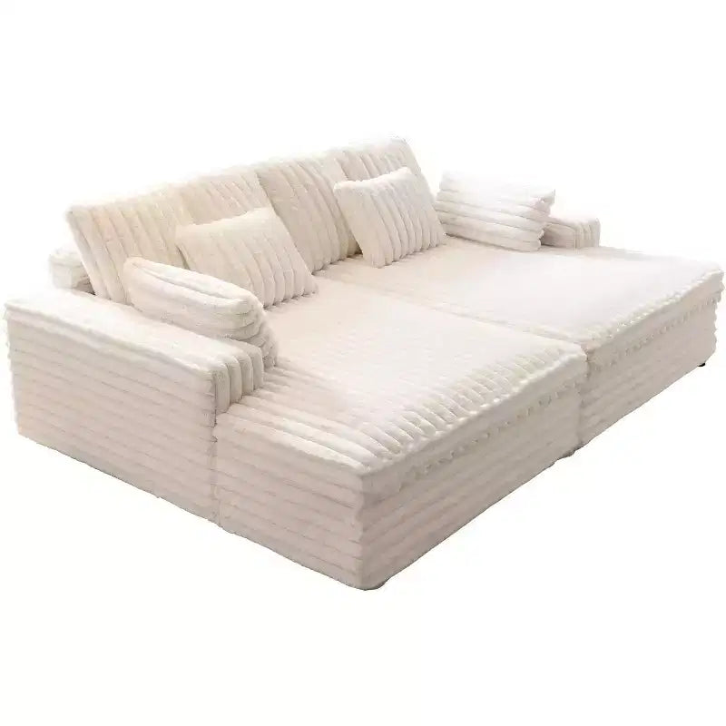 AMERLIFE 93 Doppel-Récamiere-Sofa für Zwei, tiefes Cloud-Sofa mit Lendenkissen & breiten Armlehnen, einfache Montage, Kunstfell