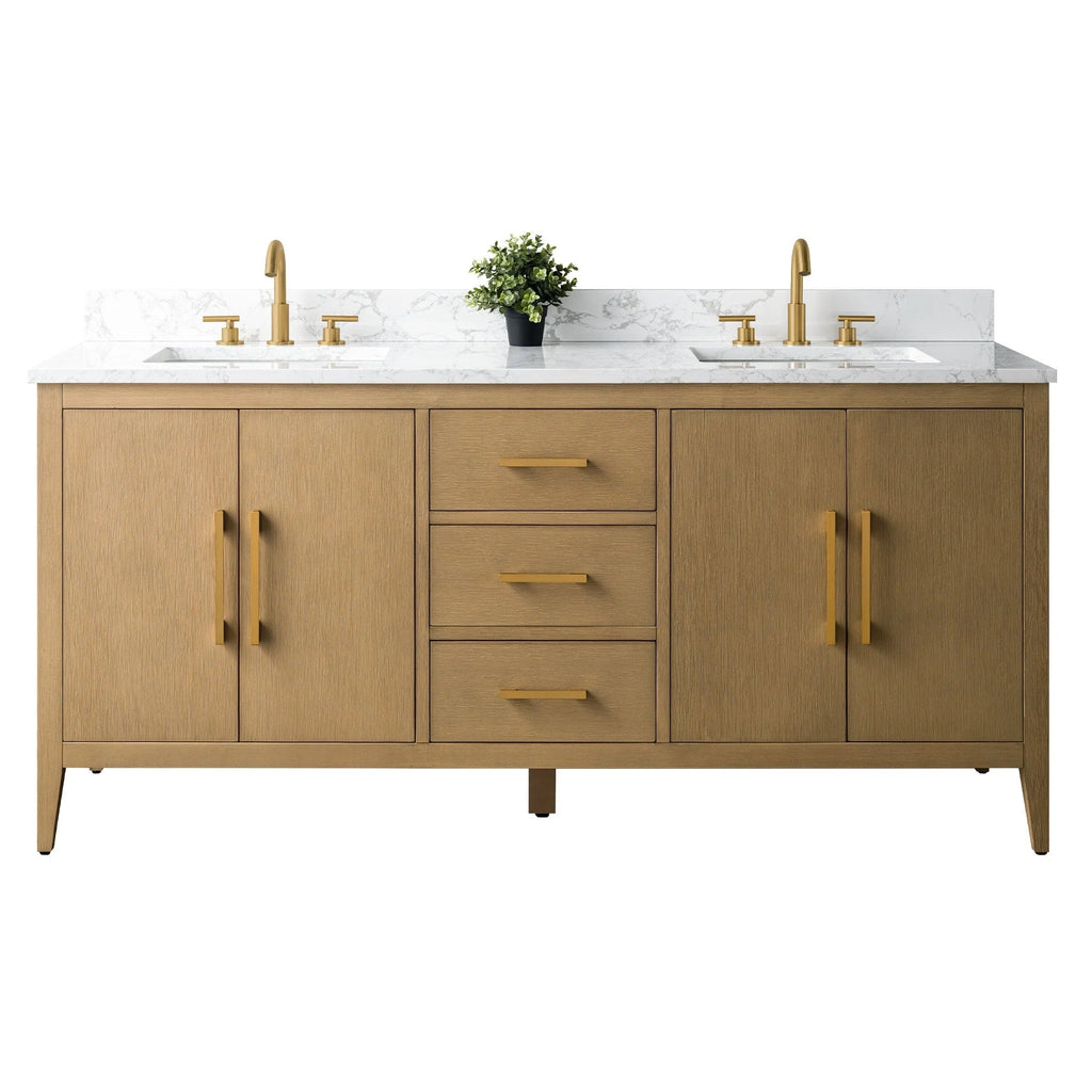 Vanity Art 72 Zoll Badezimmer-Waschtischunterschrank mit Doppelwaschbecken und Kunstmarmorplatte
