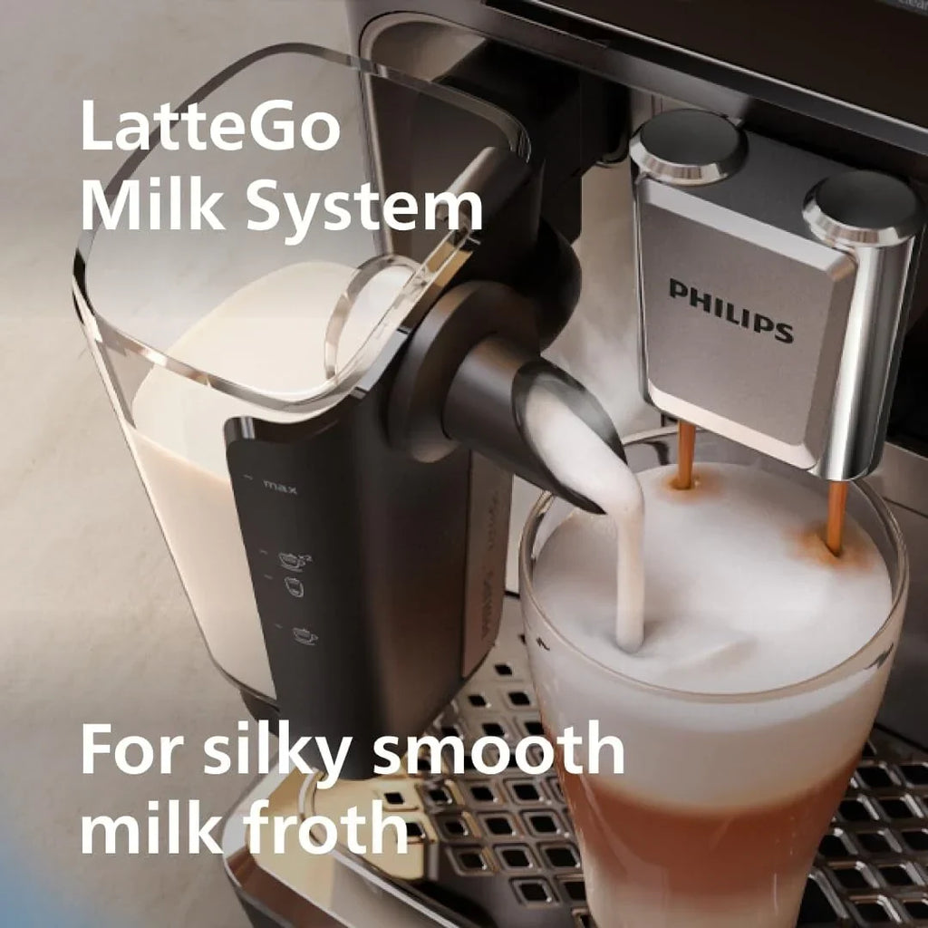 Premium Espressomaschine, 12 heiße/eiskalte Kaffeespezialitäten, LatteGo Milchsystem, Keramikmahlwerk, Schwarz Chrom