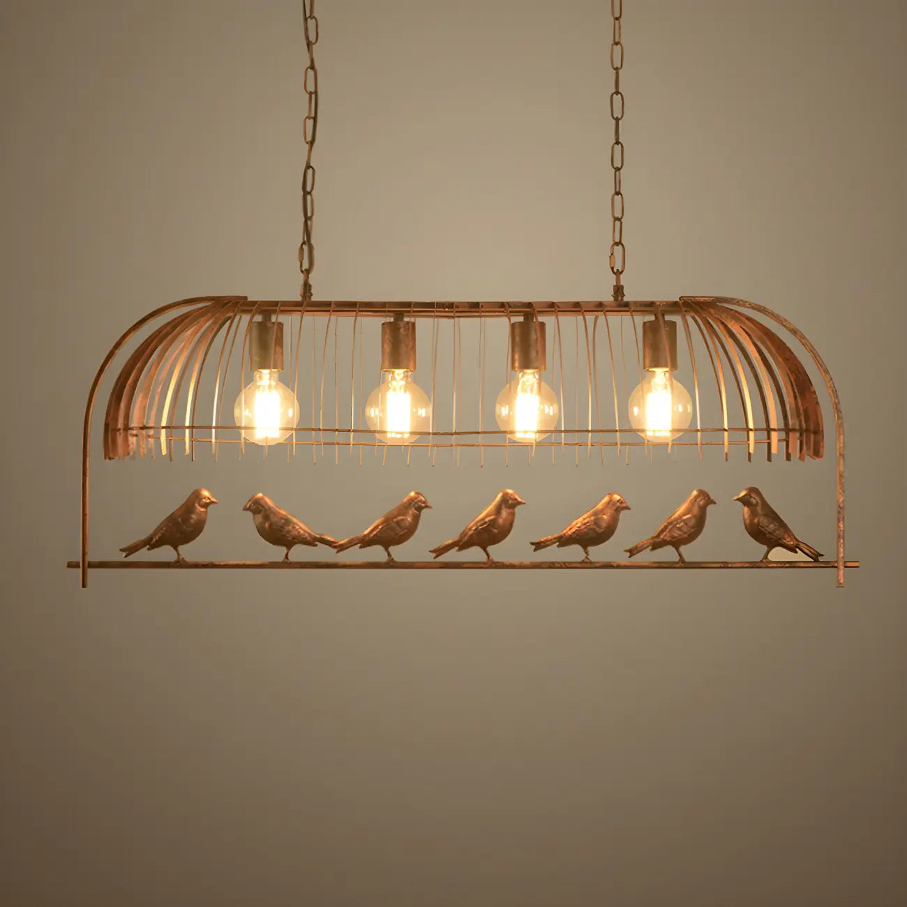 Pendelleuchte im Industriedesign mit Vogelkäfig für die Küche