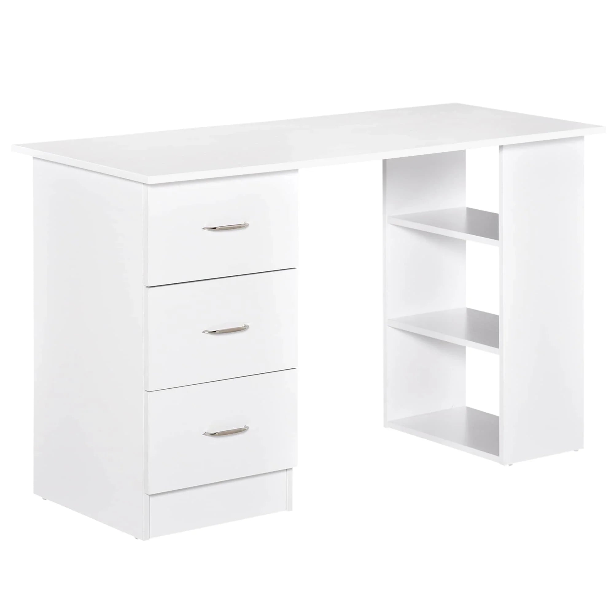 HOMCOM 47 Moderner Home-Office Computertisch Regal Kombination Schreibtisch Arbeitstisch mit 3 Schubladen und Ablagefach - Weiß