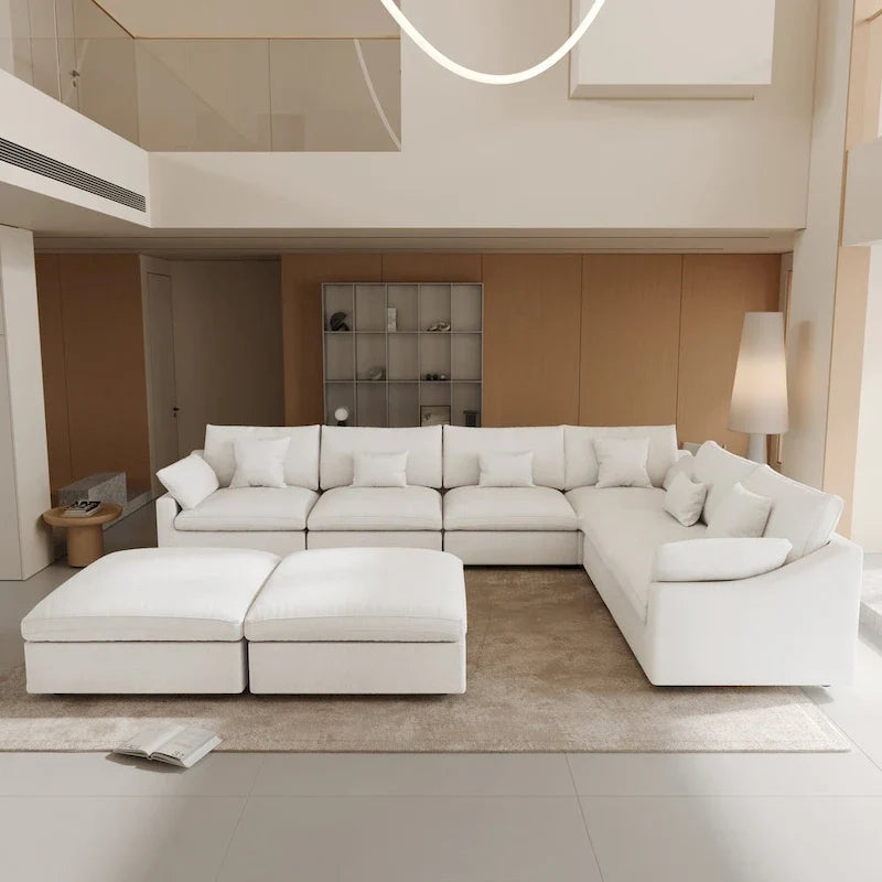Großes Ecksofa aus Leinen für das Wohnzimmer-Set