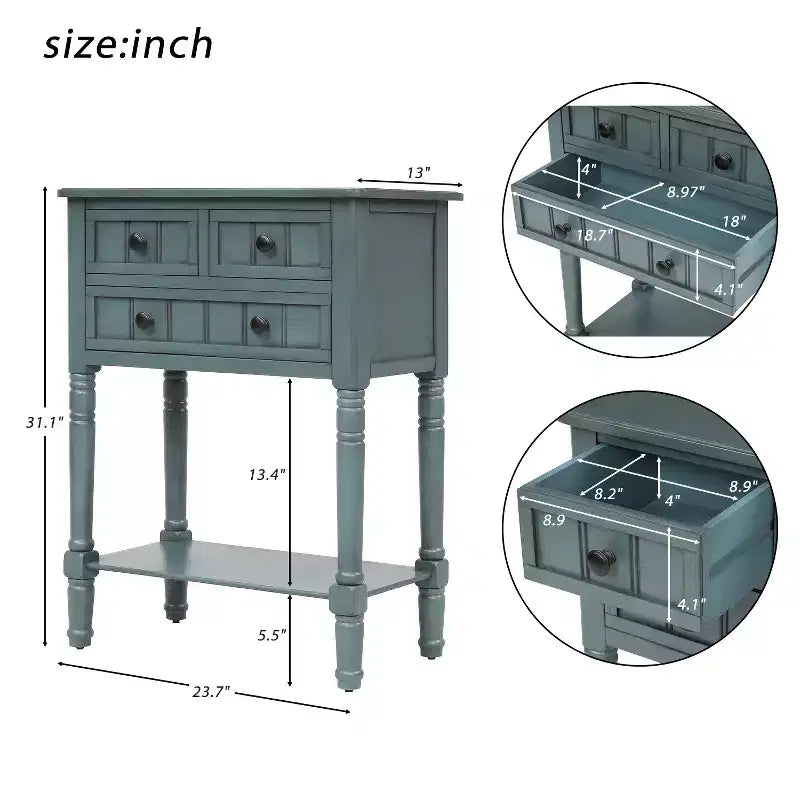 23,7 Zoll schmaler Konsolentisch mit 3 Schubladen und Ablage, Sofatisch für kleine Dielen oder Wohnzimmer