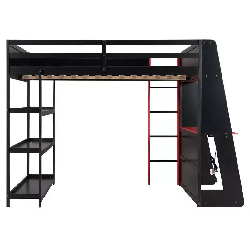 Luxystar Gaming-Hochbett mit Schreibtisch, Ablageregalen und Beleuchtung