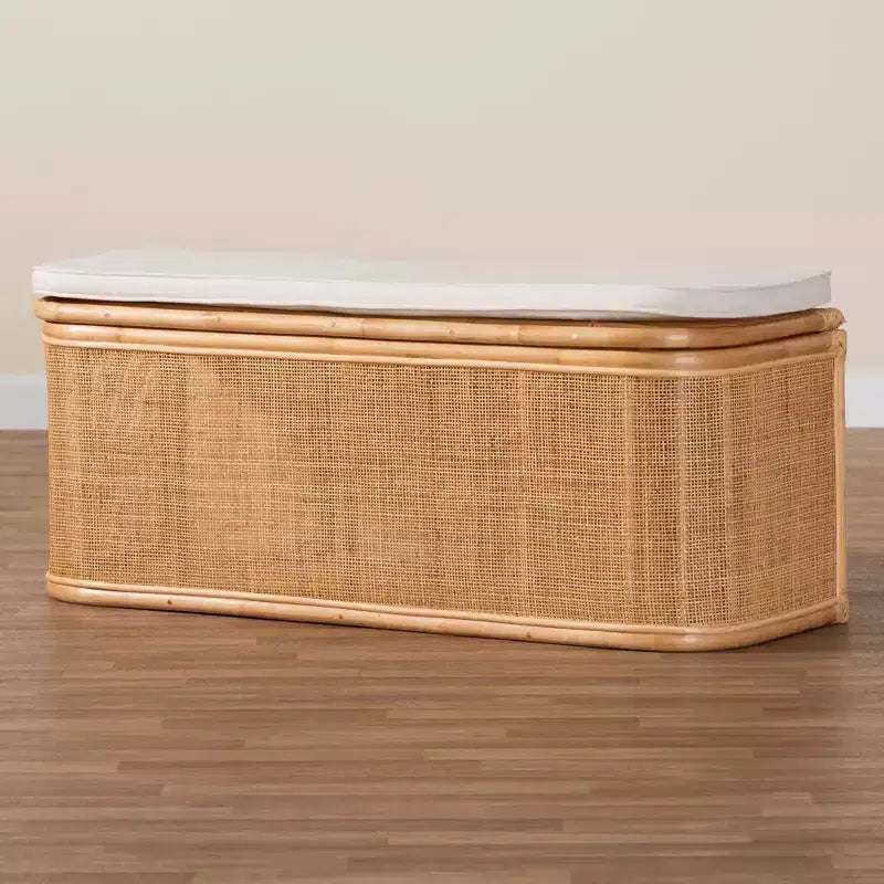 bali & pari Ishana Natur Rattan-Aufbewahrungsbank Natur/Weiß: Bezug Polyester, Rahmen aus Sperrholz, kein Aufbau erforderlich