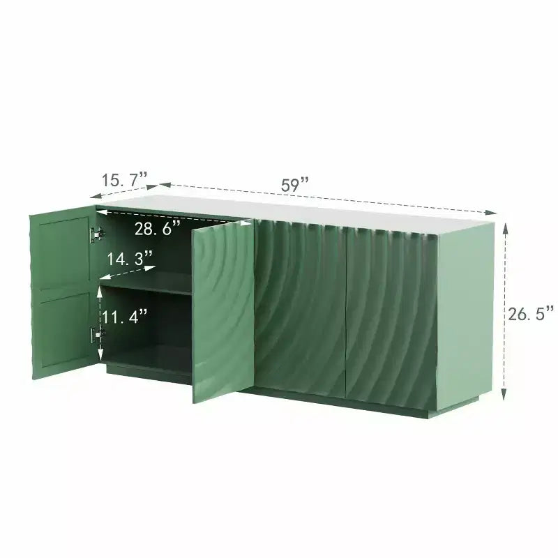 59 Modernes Spiral-Sideboard-Buffetschrank, flaches Kunst-Eingangs-Aufbewahrungsschrank mit 3D-Riffeltextur-Türen