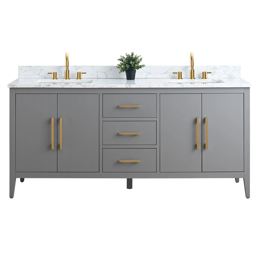 Vanity Art 72 Zoll Badezimmer-Waschtischunterschrank mit Doppelwaschbecken und Kunstmarmorplatte