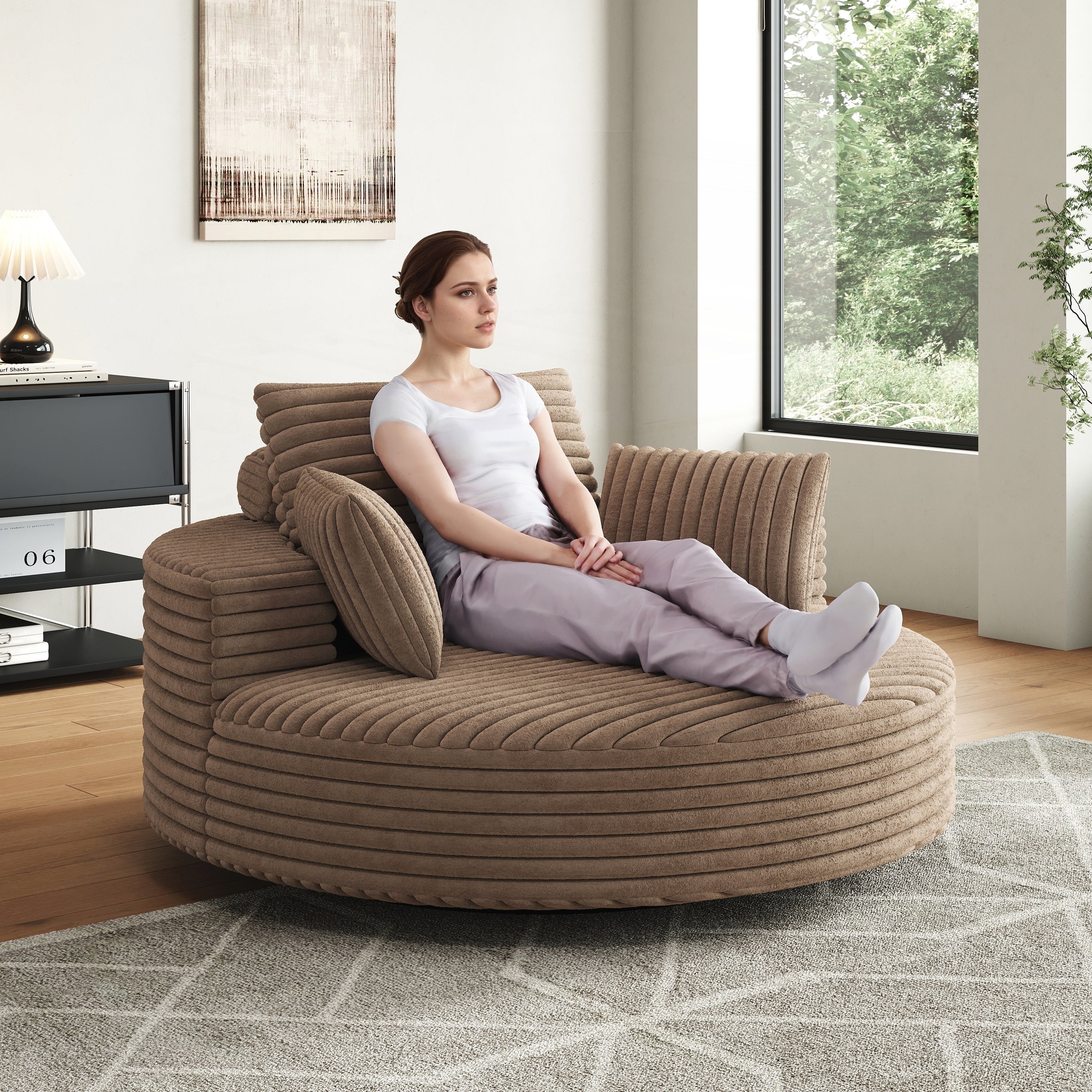 Einzelsessel aus Kord-Chenille-Schaumstoff, drehbar