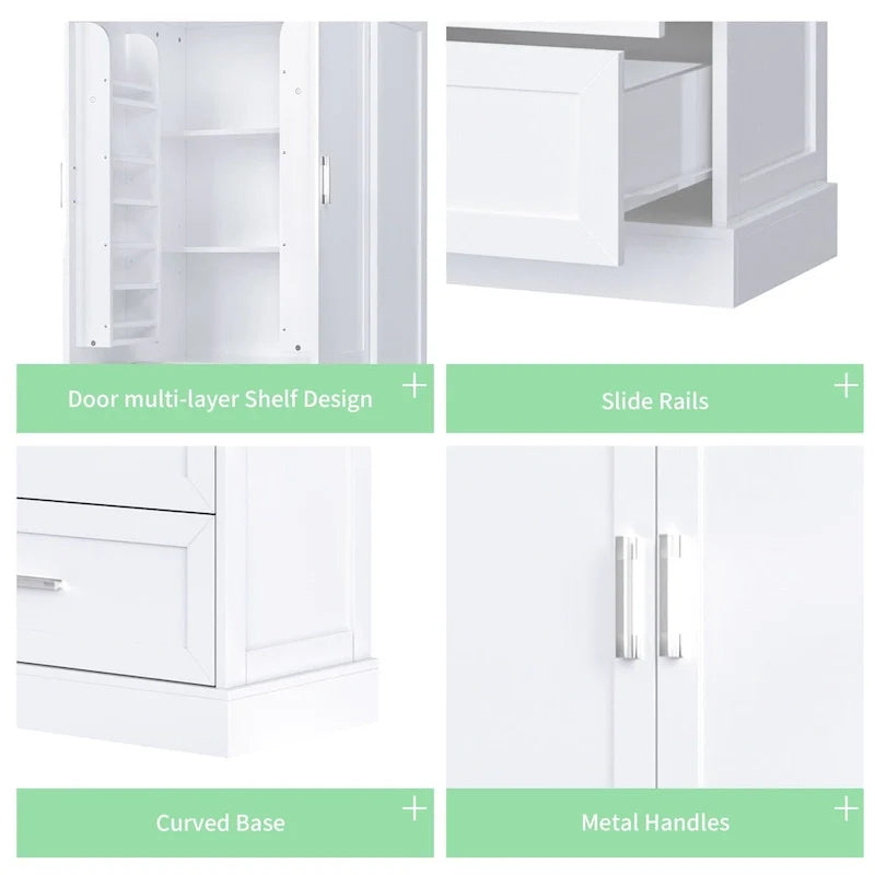 Hoher Badezimmerschrank, Schrank mit zwei Türen und Schubladen, verstellbarem Regal, MDF-Platte