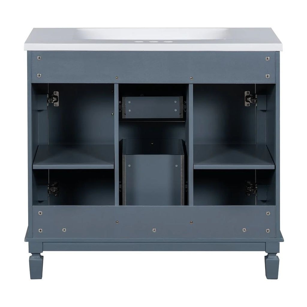 Moderner 36'' Badschrank mit Aufsatzwaschbecken und Spiegelschrank, 2 Türen und 2 Schubladen