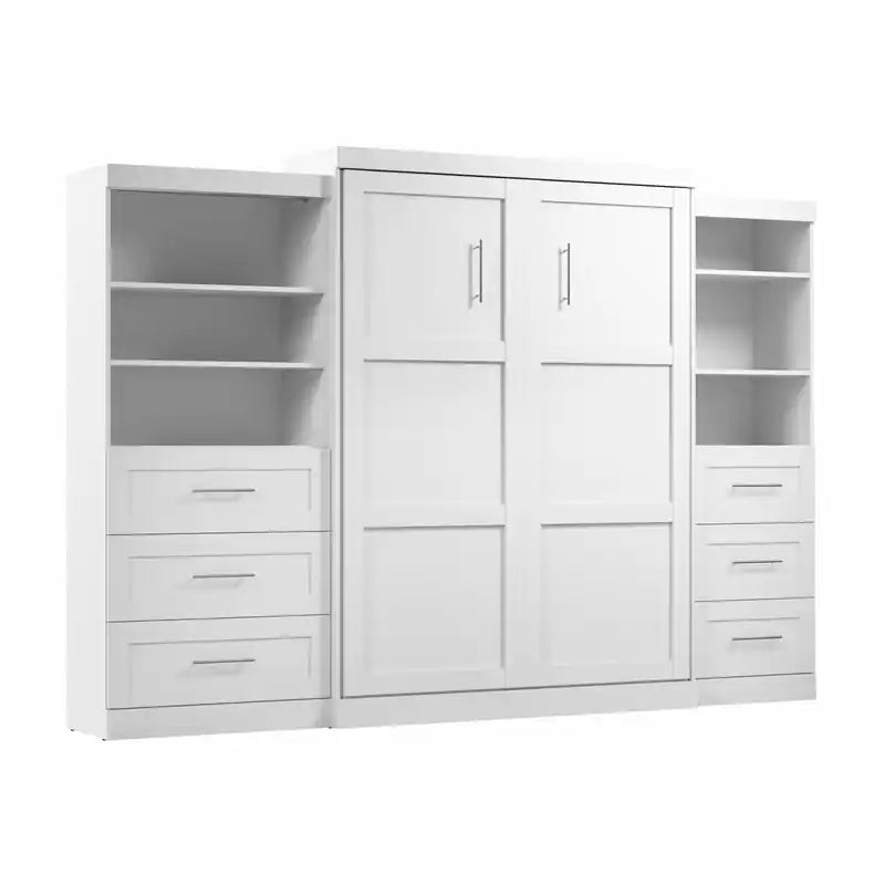 Schrankbett und zwei Regale mit Schubladen, 320 cm breites Wandbett